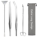Aquarium Aquascape Tools Kit 15in, 4 in 1 Anti-Rust Aquatic Plant Aquascaping Tool Stainless Steel Tweezers Scissor Spatula for Aquarium Tank Clean Fish Tank Aquascape Accessories Set(Silver) - color: Silver