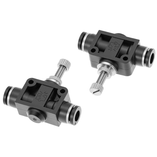 QWORK 1/4 Copper Air Flow Control Valve with Push-to-Connect Fitting, 1/4" Tube OD, Union Pneumatic Speed Control Flow Controller, 5 Pack