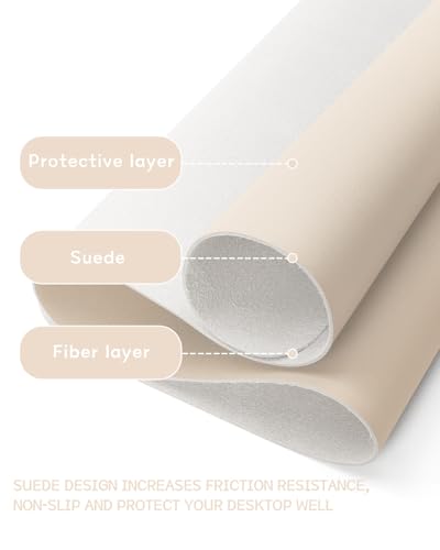 YSAGi Non-Slip Leather Desk Pad, Desk Matt for Desktop, Waterproof Laptop Computer Keyboard Mat, Table Protector Blotter Mat, Large Mouse Pad for Office/Work/Home/Decor(Beige, 35.4" x 17") - color: Beige, size: 35.4" x 17"