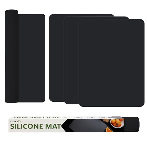 Silicone Mat for Kitchen Counter, Silicone Mat Trimable to Size (Black, 15.7×11.8inch-4pcs), BPA-Free Silicone Placemat, Heat-Resistant NonSlip Table Mat for Air Fryer, Countertop Protector Mat - color: Black, size: (M2 - 15.7''x 11.8‘’x 0.04'')