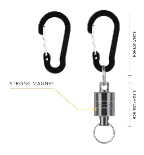 Magnetic Net Release Fly Fishing Net Retractor Magnetic Keychain, for Fly Fishing with Retractable Coiled Lanyard Carabiner - color: Gunmetal aluminum