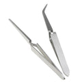 DGZZI 2PCS Multi-purpose Tweezer, Stainless Steel, Straight & Curved Tip, Cross Locking, Silver