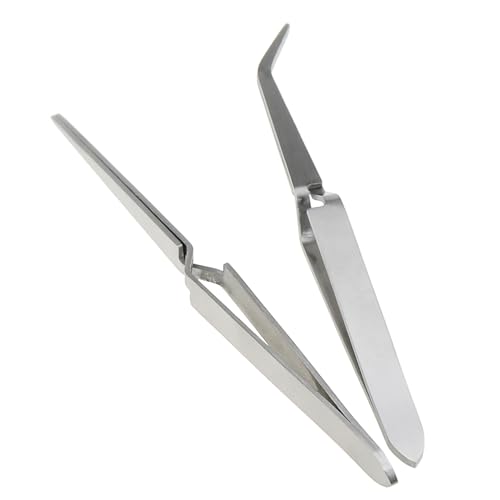 DGZZI 2PCS Multi-purpose Tweezer, Stainless Steel, Straight & Curved Tip, Cross Locking, Silver