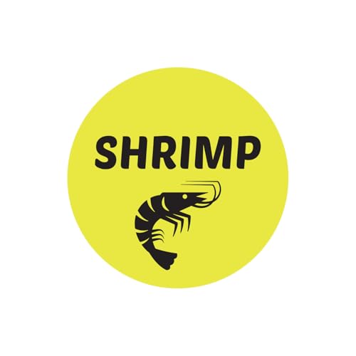 Shrimp Stickers - 1 Inch Round Circle Shrimp Labels in Bright Yellow Restaurant Deli Food Truck Supermarket Grocery Store Food Meal Menu Choice Sticker Package Label - 300 Count/Pack - color: Shrimp, size: 300 Labels