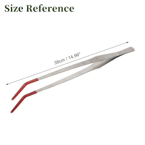 Reptile Feeding Tongs, Stainless Steel Lizard Feeding Tongs, Aquarium Curved Feeding Tweezers for Reptiles with Rubber Tip, Terrarium Feeding Tongs for Gecko, 14.96" Length, Red - color: Red, size: 14.96"