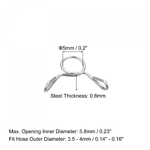 uxcell Fuel Line Hose Clips, 20pcs 5mm ID Fit 6-6.5mm OD Hose 304 Stainless Steel Water Pipe Air Tubing Spring Hose Clamps for Motorcycle Scooter - size: 5mm