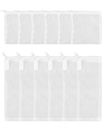 12PCS Aquarium Filter Media Bags, 6PCS 4” x 4” & 6PCS 3” x 8” Extra Fine 100 Micron Mesh with Plastic Zipper for Fish Tank Filter Media, Activated Carbon
