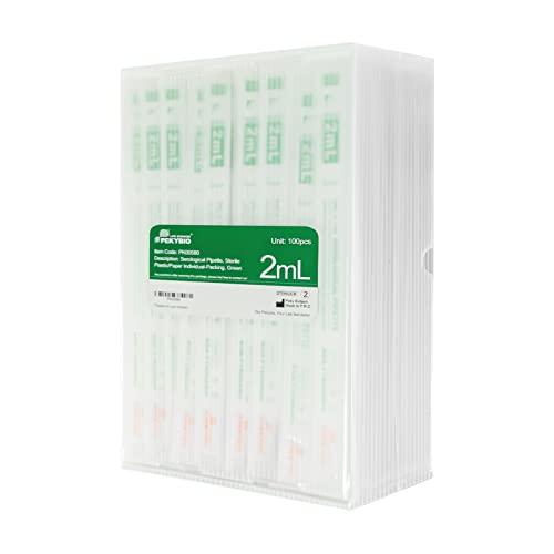 PEKYBIO Polystyrene Serological Pipettes Individually Wrapped Sterile Plastic Graduated Pipette 2ml, Pack of 100 - size: 2ML