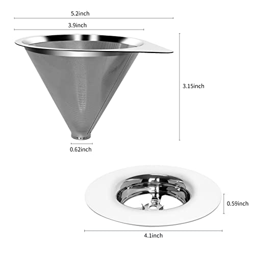 LHS Pour Over Coffee Dripper Reusable Coffee Filter Paperless Coffee Filter Stainless Steel Pour Over Coffee Maker Cone Coffee Dripper for 1-2 Cup,Silver - color: single mesh 1-2 cups Shiny Silver