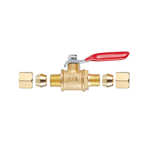 Brass Ball Valve Shut Off Switch, Tubing Fitting Straight Coupling Adapter 2pcs (1/4" Compression x 1/4" Compression) - size: 1/4" Compression x 1/4" Compression