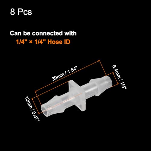 uxcell 8Pcs Plastic Hose Barb Fitting, 1/4" x 1/4" Barb Pipe Connectors Hose Fitting Adapter Splicer Mender Adapter Union for Fuel Gas Liquid Air Hose Repair - size: 1/4" x 1/4"
