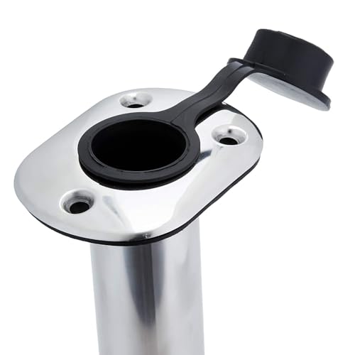 Polished Fishing Rod Holder Flush Mount, Stainless Steel 90 Degree Flush Mount Fishing Rod Holder for Boat, 0 Degree Fishing Pole Holder with Rubber Cap, PVC Liner & Gasket