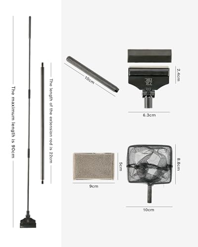 Stainless Steel Algae Scraper Aquarium Cleaning Tool for Glass Aquariums, Including Algae Scraper, Sponge Pad, Fish Net, Cleaning Brush, Adjustable Length, Durable, Does Not Hurt The Fish Tank