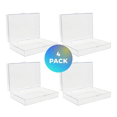 Clear Hinged Plastic Storage Boxes (4 Pack) – 7" x 5" x 1.75" Small Organizer Containers for Crafts, Games, Office Supplies – Stackable, Durable, BPA-Free, Made in USA - size: 7.0" x 5.0" x 1.75"