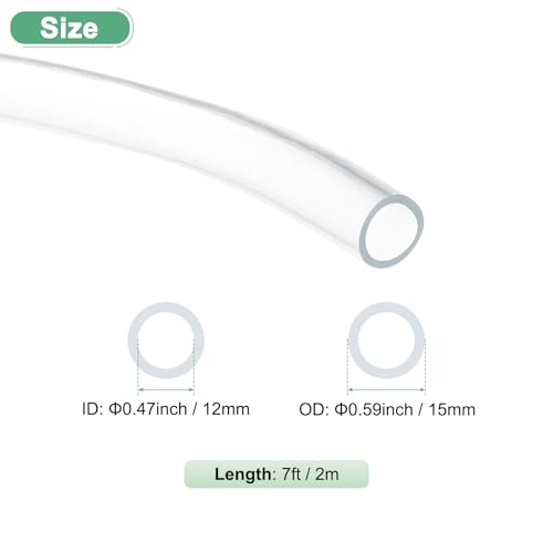 M METERXITY Clear Plastic Tubing, 0.47Inch(12mm) ID 0.59Inch(15mm) OD, 7ft(2m) Length PVC Tube Low Pressure Flexible Vinyl Tubing for Garden/Water Hose Airline Tube Aquarium - size: 0.47"×0.59"×7ft