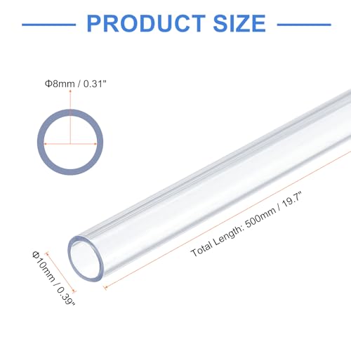 uxcell 10 Pcs Clear Plastic Rigid Tubing 8mm ID x 10mm OD, 0.5 Meters Length Round Polycarbonate Tubing for Aquarium Water Pipe, Water Cooling System, Plumbing - size: 8mm x 10mm