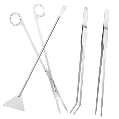 HANABASS 1set Aquascaping Tools Tweezers Scissors and Scraper for Aquarium Plant Maintenance and Fish Tank Cleaning