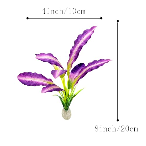 2pcs Set Green Artificial Plant Fish Tank Decor Aquarium Decorations Betta Leaf pad Hammock 8inch Silk/Plastic Plant Goldfish Fish Bowl Small Tank Plants (Purple/Pink-2pcs-Set) - color: Purple/Pink-2pcs-set