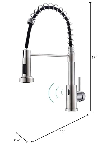 WEWE Touchless Kitchen Faucet with Pull Down Sprayer - Motion Sensor Kitchen Faucets Spring Single Handle Stainless Steel Kitchen Sink Faucet (Brushed Nickel) - color: Brushed Nickel, style: Transitional