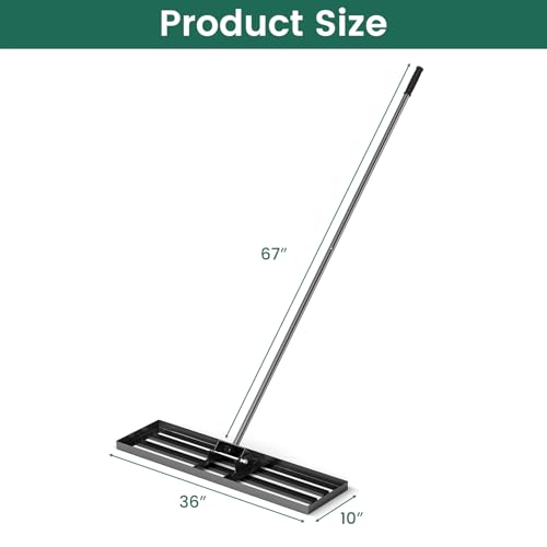 Goplus Lawn Leveling Rake, 36" x 10" Heavy Duty Level Lawn Tool w/ Ergonomic Handle for Soil, Effort-Saving Landscape Rake for Garden, Backyard, Golf Course, Farm, Pasture, Black - style: 36" x 10", Black