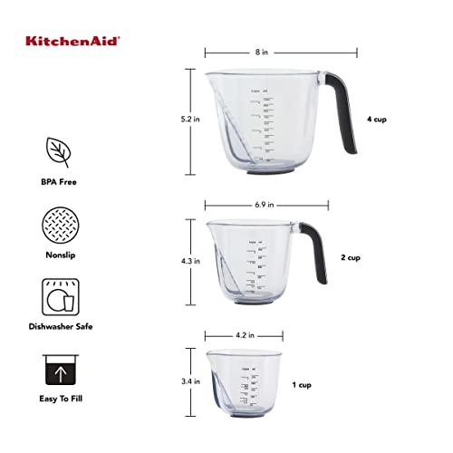 KitchenAid Universal Easy View Angled Measuring Cups, Set Of 3, Clear with Black Handles - color: Black, size: Set of 3, style: Angled