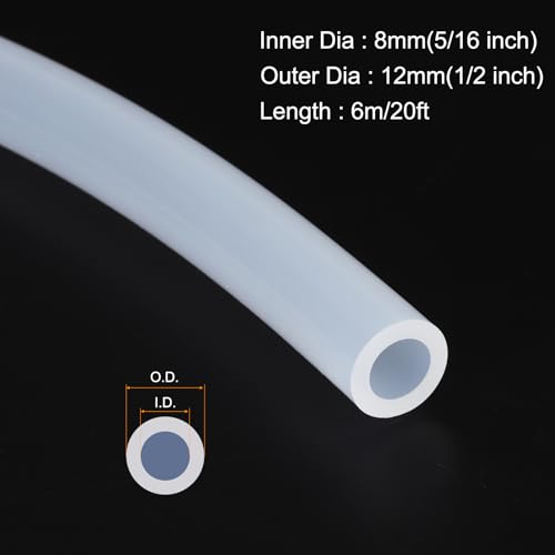 MECCANIXITY 20ft Clear Silicone Rubber Tubing 5/16" ID 1/2" OD Plastic Tube Flexible Air Hose for Brewing, Wine Making, Pump Siphon, 8mm x 12mm, with 2pcs Clamps - size: 5/16" x 1/2"