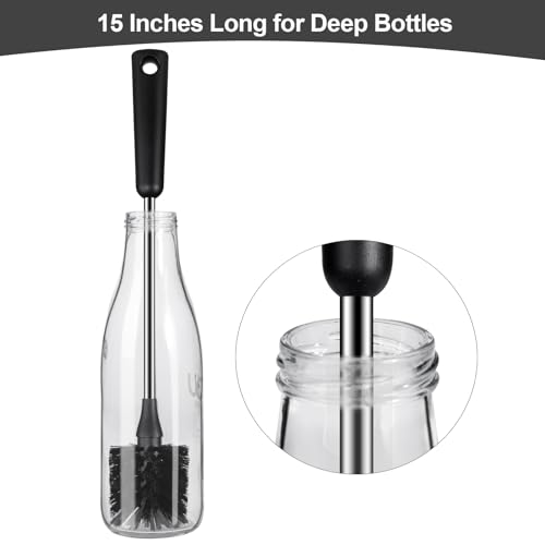 Water Bottle Brush, 15 Inches Long Stainless Steel Handle Bottle Brush Cleaner, Bottle Scrubber, Kitchen Scrub Cleaning Brushes for Cup, Wine Glasses, Coffee Mugs, Tumblers, Wine Decanters, Black - style: Bottle Brush