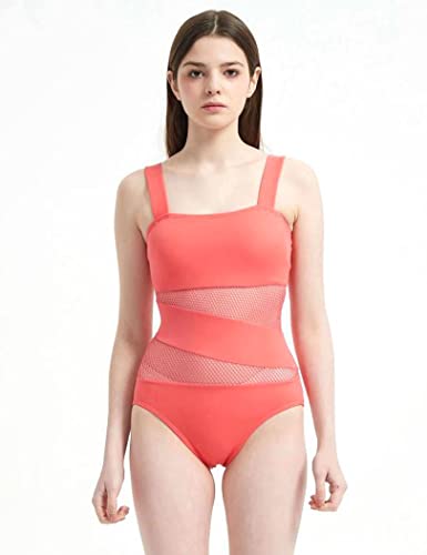 Women's Mesh Swimsuits One Piece Cutout Bathing Suits Backless Hollow Out Swimwear Sexy See Through High Cut Monokini - color: Watermelon, size: 4