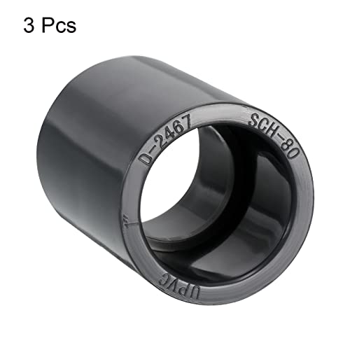 PATIKIL UPVC Pipe Fitting 1" Socket Schedule 80, 3 Pack Straight Coupling Adapter Connector, Gray - size: 1 Inch