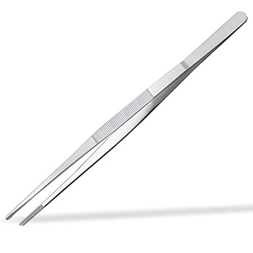 Stainless Steel Long Tweezers Tongs Kitchen Tweezer with Precision Serrated Tips Long Straight Tweezers for Cooking Cooking Tweezer for Sea Food Surgical BBQ (12 Inch)