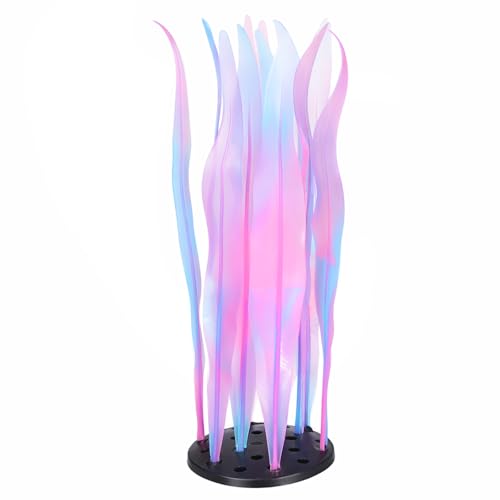 Glowing Aquarium Kelp Plant, Glow Fish Tank Decorations Soft Silicone Coral Decor Realistic Glowing Coral Fish Tank Ornament Aquarium Decorations for Fishes Tanks Decor Accessories, Pinkish Purple