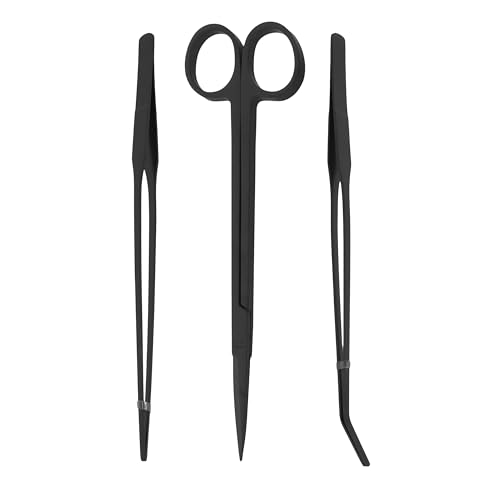 Mandala Crafts Black Stainless Steel Aquascaping Tools Kit – Aquarium Plant Tools with Tweezers and Scissors for Fish Tanks, Hospital Tanks, Goldfish Bowls, Aquariums, and Terrariums - color: Black 3-in-1 Kit, size: 10 Inches