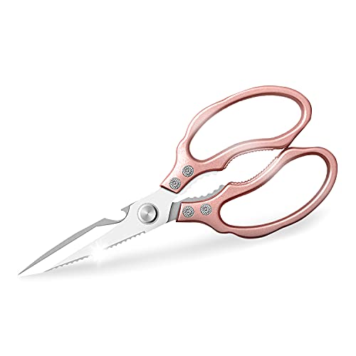 AWinjoy Kitchen Scissors, Heavy Duty Sharp Shears Dishwasher Safe, Rose Gold Cooking Accessories for Meat, Chicken, Fish, Poultry, Herb, Bread - color: Rose Gold