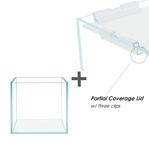 Cube Rimless Frameless Extra Clear All Glass Aquarium, Low Iron Glass Tank, 5mm Glass, White Leveling Mat Included, w/Lids Options - size: 7 GAL 11.8x11.8x11.8 in