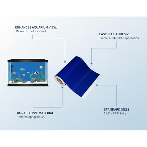 Self-Adhesive Aquarium Background Sticker, Opaque Blue PVC Backdrop for Fish Tank Glass - size: 39.37 x 11.81 x 0.04 in
