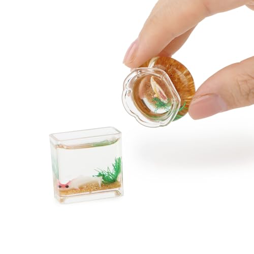 1/12 Dollhouse Fish Tank 2PCS Miniature Dollhoue Accessories Realistic Goldfish Bowl Resin Craft Random Fish Color, Micro Landscape Desktop Ornaments Décor for DIY Fairy Gardens & Model Displays