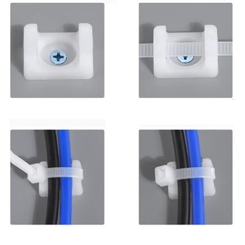 White Cable Zip Tie Mounts Kit-50 Pcs Cable Zip Tie Saddle Type Mounts Base With 50 Pcs 8" Cable Ties And 50 Pcs Tapping Screw, Wire Cable Clips Organizer Holders Clamps - size: B2-50PCS