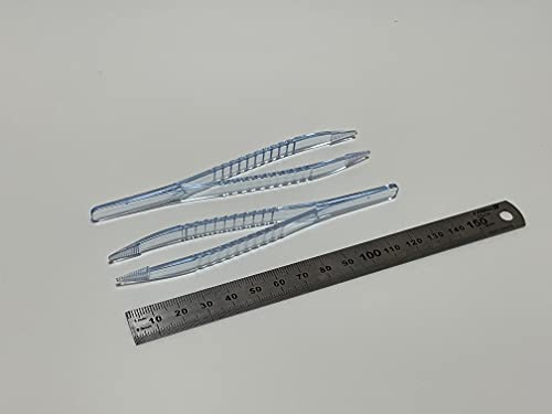 Disposable Sterile Forceps Tweezers 5inch 125mm length Individually Wrapped Transparent Blue Pack of 12 - style: Blue Transparent (Pack of 12)