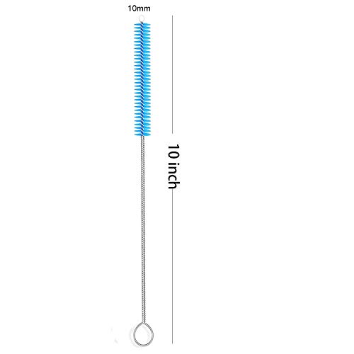 Long Straw Brush Cleaner (10 Pack), Flexible Nylon Tube Cleaning Brushes with 0.4" Bristles, Rust-Proof Stainless Steel Wire Washer for Reusable Tumblers, Sports Bottles & Pipes (10 Inch) - color: Blue