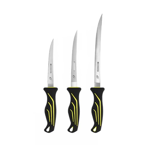 Gambler danco 4PC Fishing Fillet Knife Kit, 6", 7", 9" with Roll Bag, Fish Fillet and Deboning Knives, Freshwater and Saltwater Fishing, Non-Slip Handle, Durable Roll Bag, Stainless Steel Blades - style: Without Sharpener