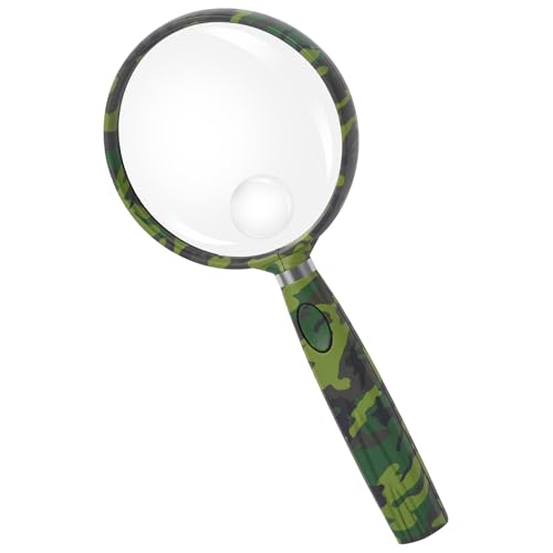 Feosky Handheld Reading Magnifier, 10X Magnifier, 75mm Shatterproof Lens, Non-Slip Handle for Adults Close Work, Seniors Reading and Nature Exploration, Hobby Observation(Camouflage Pattern) - color: Multi01, size: 75mm