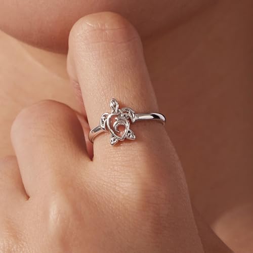 Chunky Rings for Women Statement Adjustable Pearl Ring Turquoise Spoon Ring Sunflower Dainty Open Ring Non Tarnish Unique Jewelry Gift - color: Sea Turtle