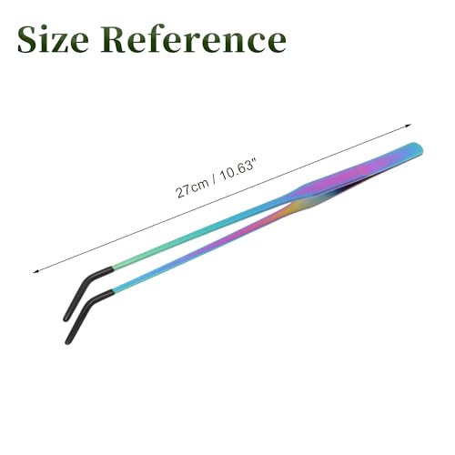 Reptile Feeding Tongs, Stainless Steel Lizard Feeding Tongs, Aquarium Curved Feeding Tweezers for Reptiles W/Rubber Tip, Terrarium Feeding Tongs for Gecko,10.63", Assorted Color