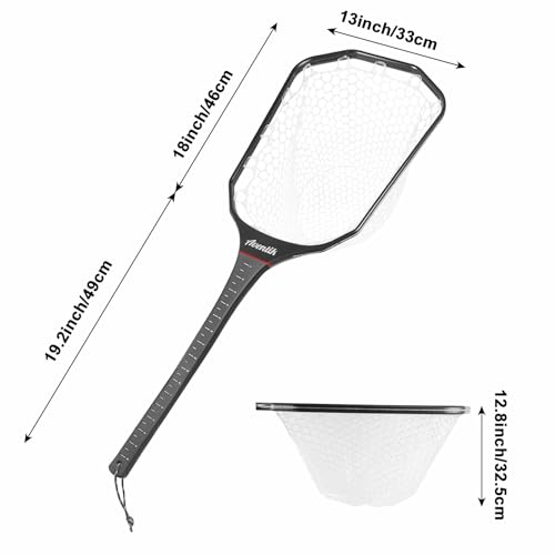 Aventik Fly Floating Fishing Net Carbon Fiber Landing Trout Net Light Weight Clear Rubber Ghost Net Catch & Release - color: Stealth Boat Frame long handle black magnet