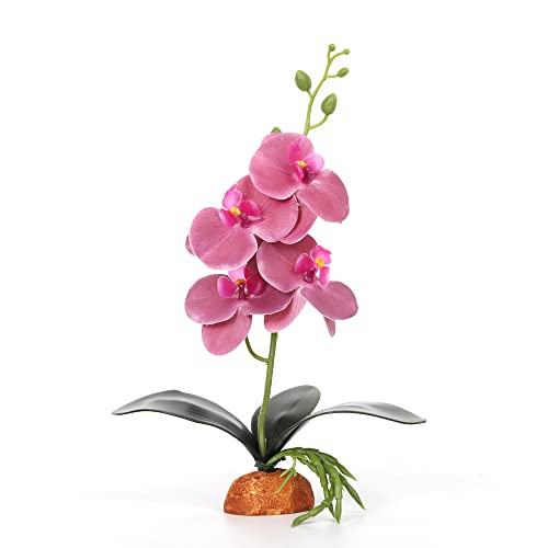 Fake Orchids Artificial Flowers, Reptile Terrarium Decor Plants, Bearded Dragon Tank Accessories fit Crested Gecko Leopard Lizard Chameleon Ball Python Snake Frog - Purple - color: Purple