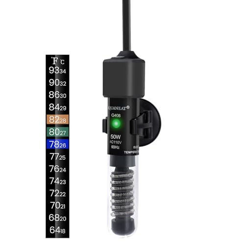 AQUANEAT Aquarium Heater, 50W Small Betta Fish Tank Heater, Mini Preset Water Thermostat with a Thermometer - size: 50W