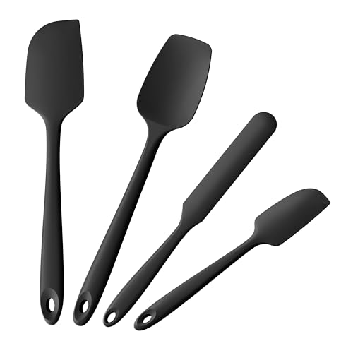 4-Piece Silicone Spatula Scrapers: Doosu 600°F Heat Resistant Food Grade Kitchen BPA Free Rubber Baking Cooking Tool Nonstick Utensil Set for Mixing, Scraping, Folding, Stirring, Serving (Black) - color: Black, size: Set of 4