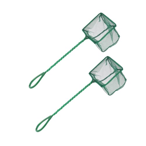 Kisangel 2pcs Fine Mesh Aquarium Fish Nets with Plastic Handles 4-inch Square Scoop Nets for Pond and Fish Tank Cleaning for Aquarium Maintenance