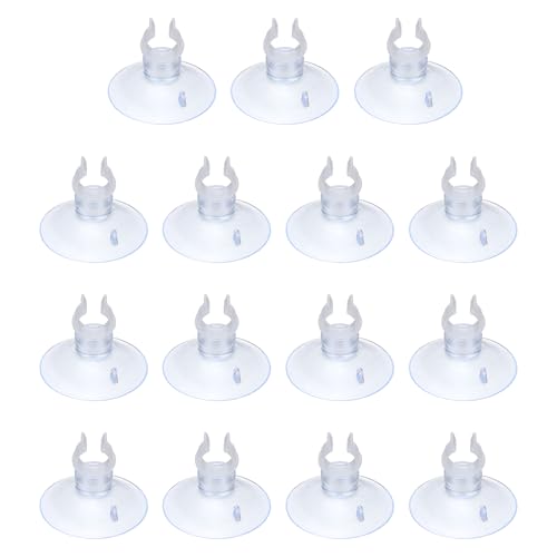 Aquarium Suction Cups, Fish Tank Suction Cups Clips Airline Tube Holders Clamps (Plastic, 15Pcs, Clear) for 0.4" Fish Tank Airline Tubing Binding Moss Shrimp Nest, 10x30MM