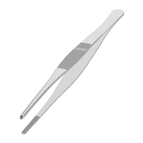 5 Inch Stainless Steel Tweezers, with Straight Round Blunt Serrated Tip, 1/16 Inch Thickness Stainless Steel, Multipurpose Daily Garden Home Lab Craft Repairing Tool - size: 5"L(1/16"T)